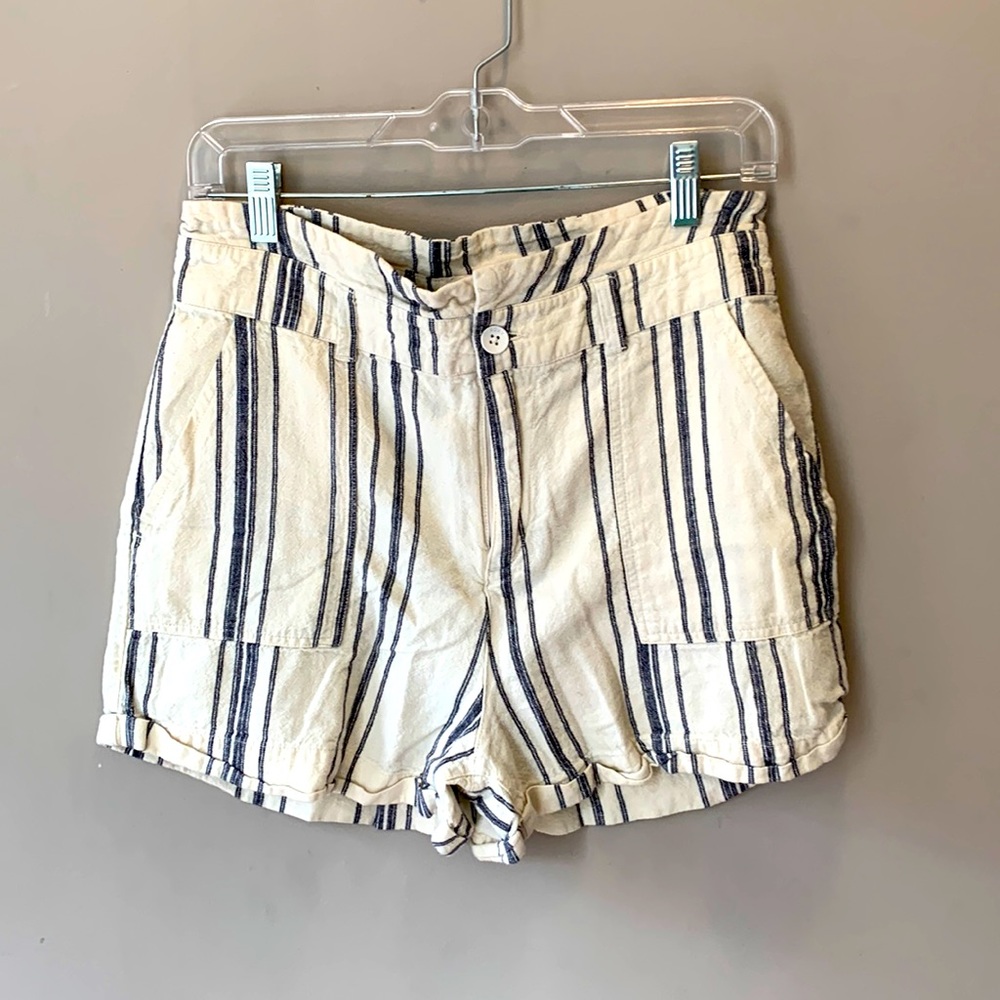High Waisted Striped Linen Blend Shorts